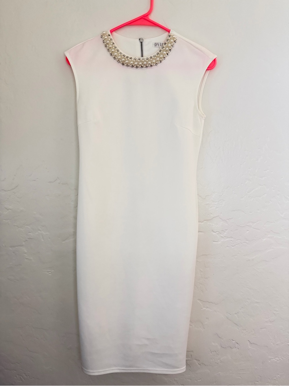 Beaded Neck White Sheath Dress